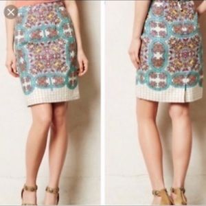 Lucy & Laurel linen colorful pencil skirt zipper back paisley 731